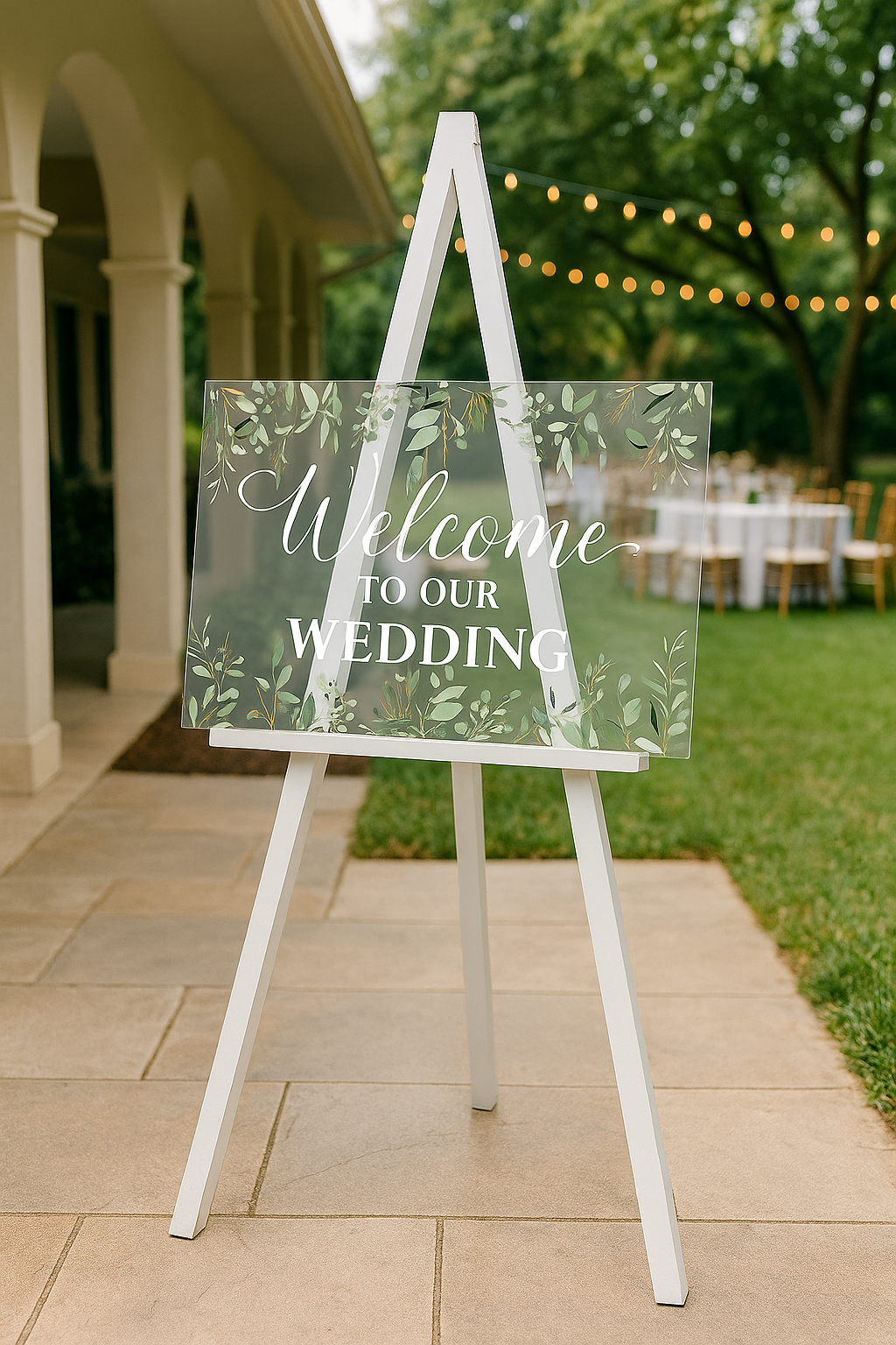Easel stand for displaying signs and décor at events.