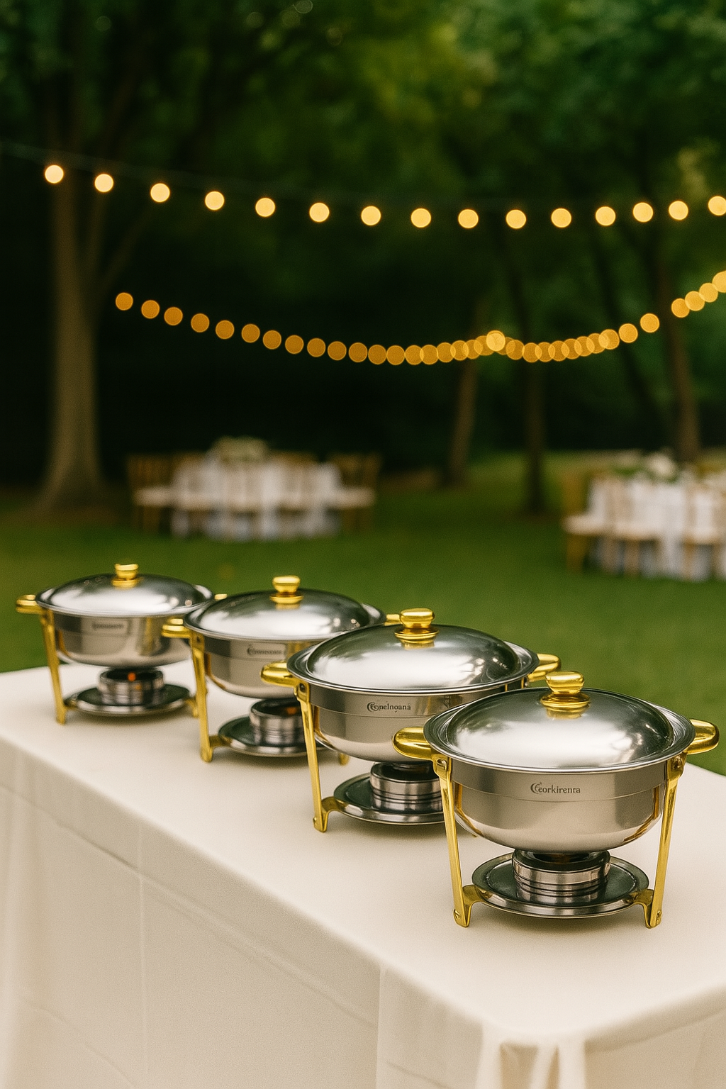 Buffet ware set for serving food at events and parties.