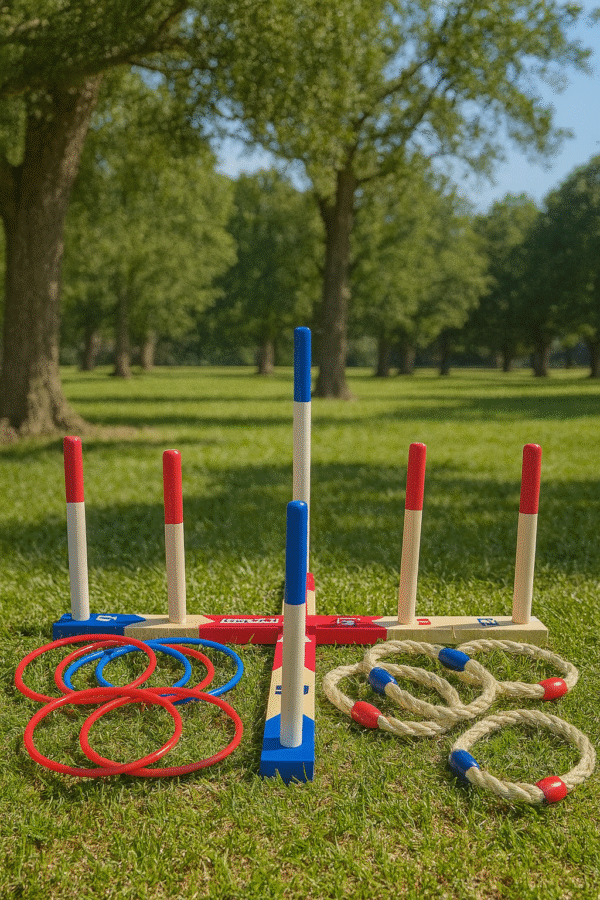 Ring toss wooden game set for parties and outdoor events.