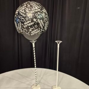 White balloon stick stand for party and event decorations.
