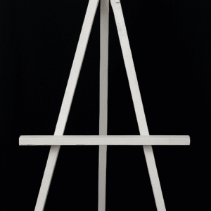 White wooden easel stand, 60 inch high, for indoor and outdoor event displays.