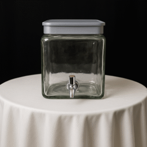 Glass beverage dispenser for juice and drinks at events.