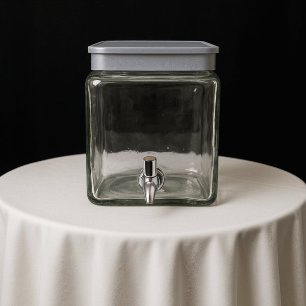 Glass beverage dispenser for juice and drinks at events.