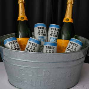 Large silver galvanized ice bucket with handles for party or event use