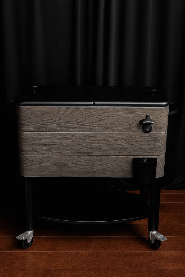 Rolling cooler for parties and outdoor events, labeled as best rolling cooler.