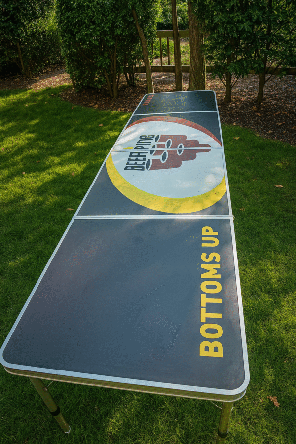 Beer pong table set up for parties and events.