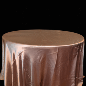 Copper round tablecloth covering an event table.