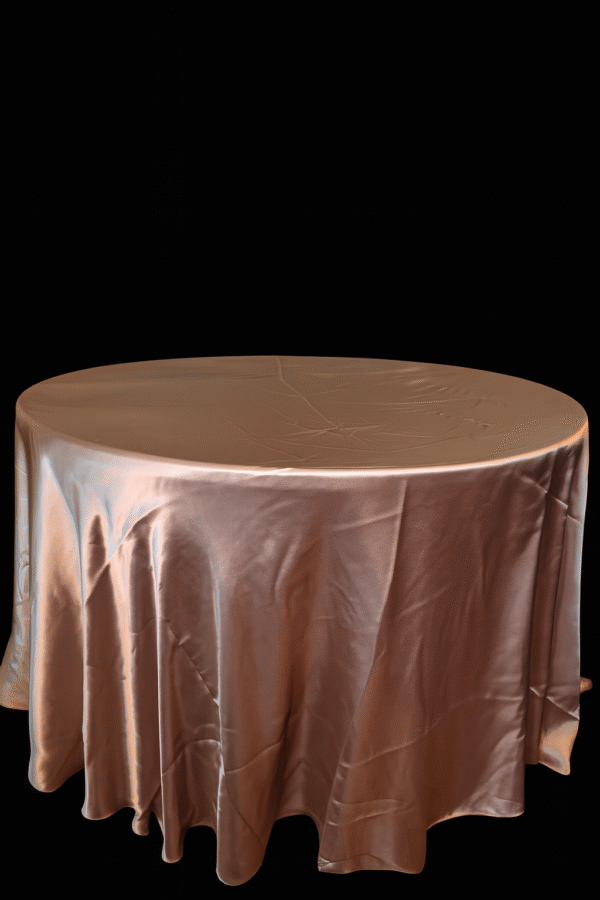 Copper round tablecloth covering an event table.