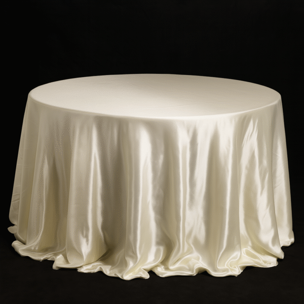 Ivory cream tablecloth on an event table.