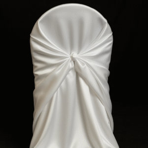 Ivory matte satin universal chair cover for weddings and events.