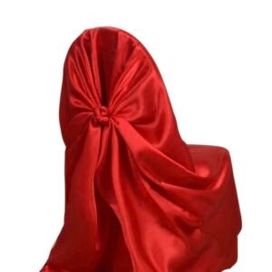 Red satin universal chair cover for weddings, parties, and events.