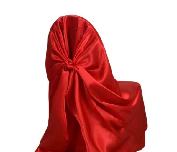 Red satin universal chair cover for weddings, parties, and events.