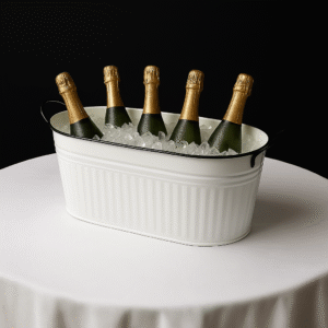 White ice bucket with handles for party and event beverage service