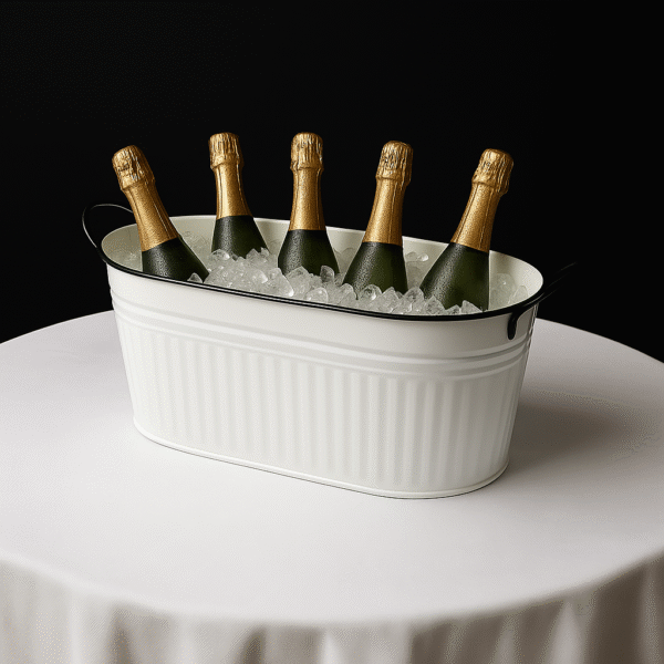 White ice bucket with handles for party and event beverage service