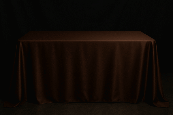 Brown rectangle tablecloth on an event table.