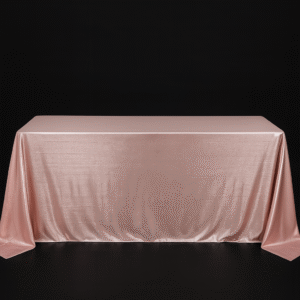 Rose gold sequin rectangle tablecloth on an event table.